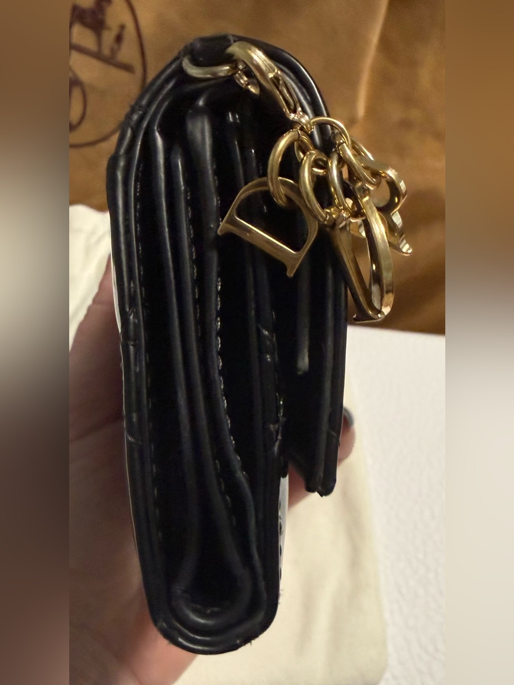 Dior Black Patent Quilted Trifold Wallet Gold tone Dior Charms! In Dustbag & COA - Picture 12 of 16